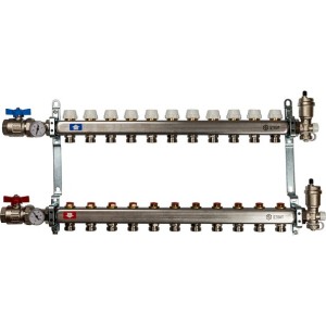 STOUT Коллектор из нержавеющей стали в сборе без расходомеров 1"-3/4" 11 вых.