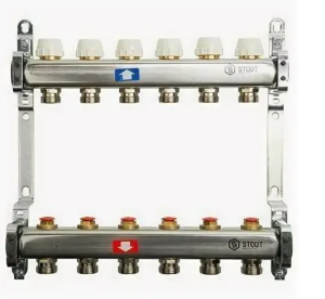 STOUT Коллектор из нержавеющей стали без расходомеров 1"-3/4" 6 вых.