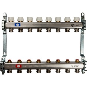 STOUT Коллектор из нержавеющей стали без расходомеров 1"-3/4" 8 вых.